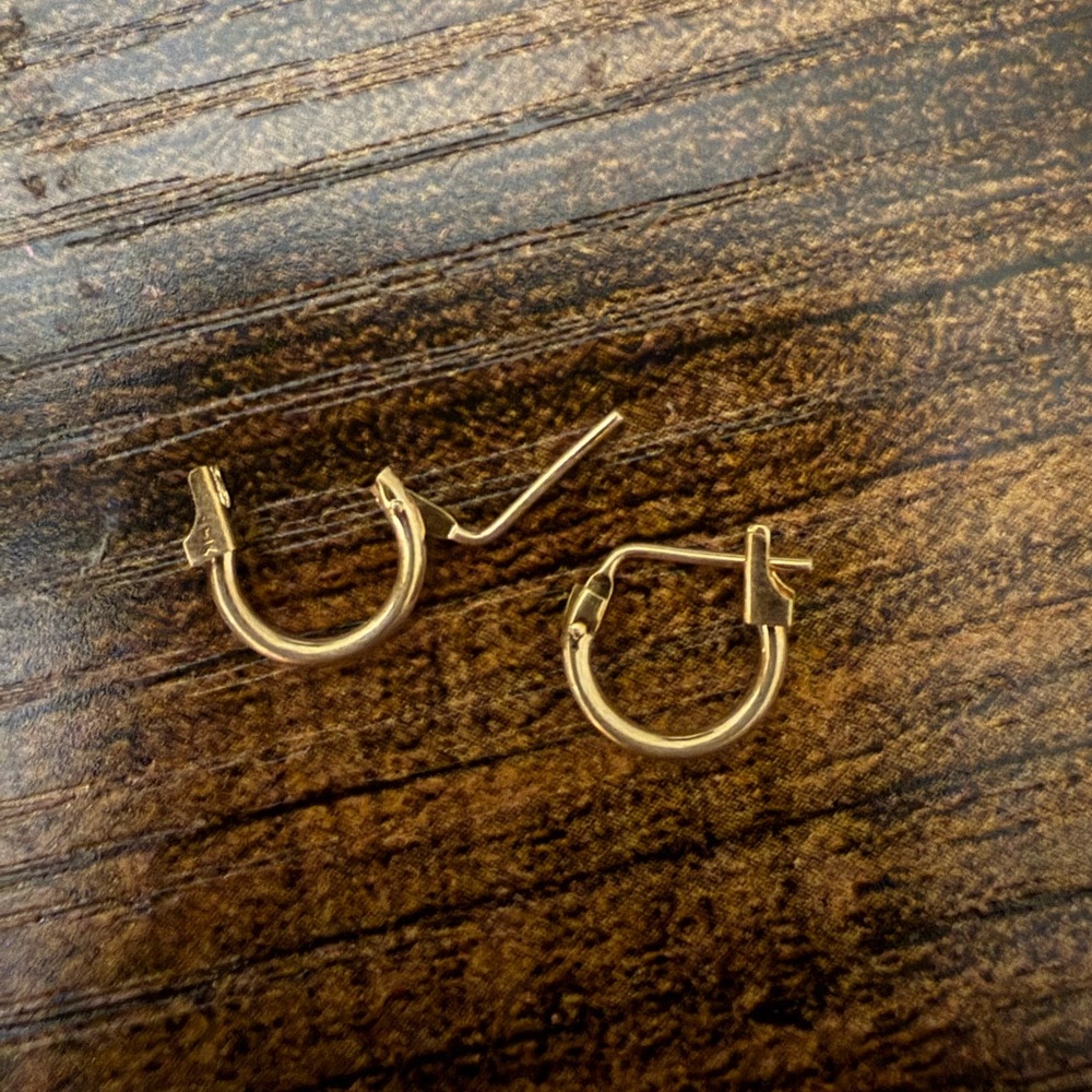 Dainty 14kt solid gold small hoop earrings huggies vintage minimalist everyday